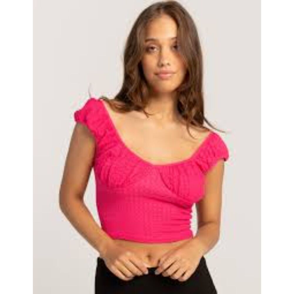 New NWT Pink RSQ Tillys Crop Top Large L Crinkle Texture Bodice